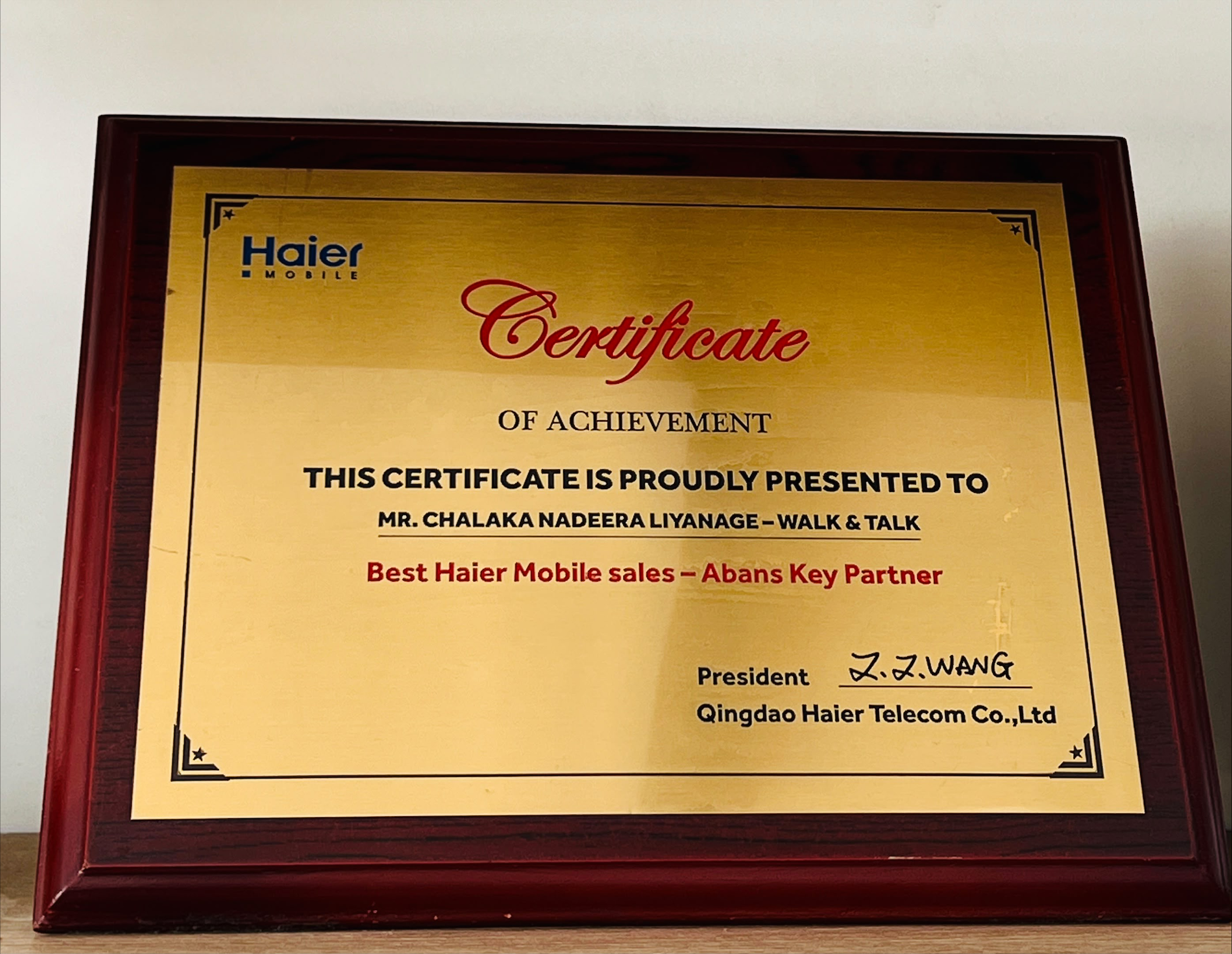 Award Certificate